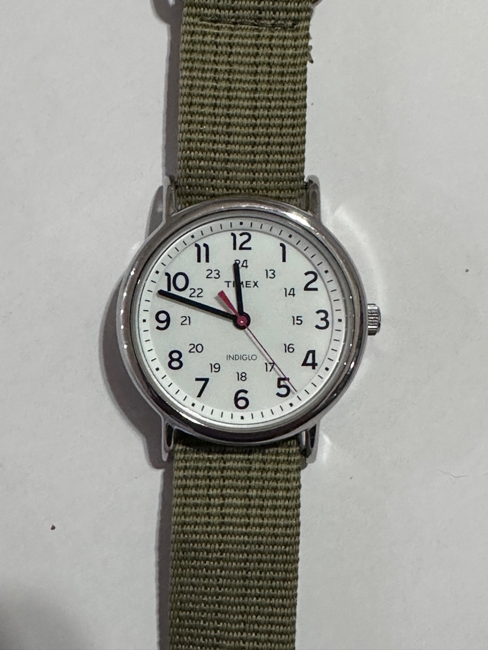 Timex Weekender “ Olive Green Nylon Strap and White Dial
